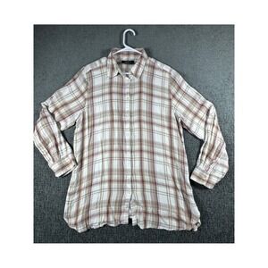 Lauren Ralph Lauren Womens XL Plaid Button Down Shirt Tan Burgundy Long Sleeve